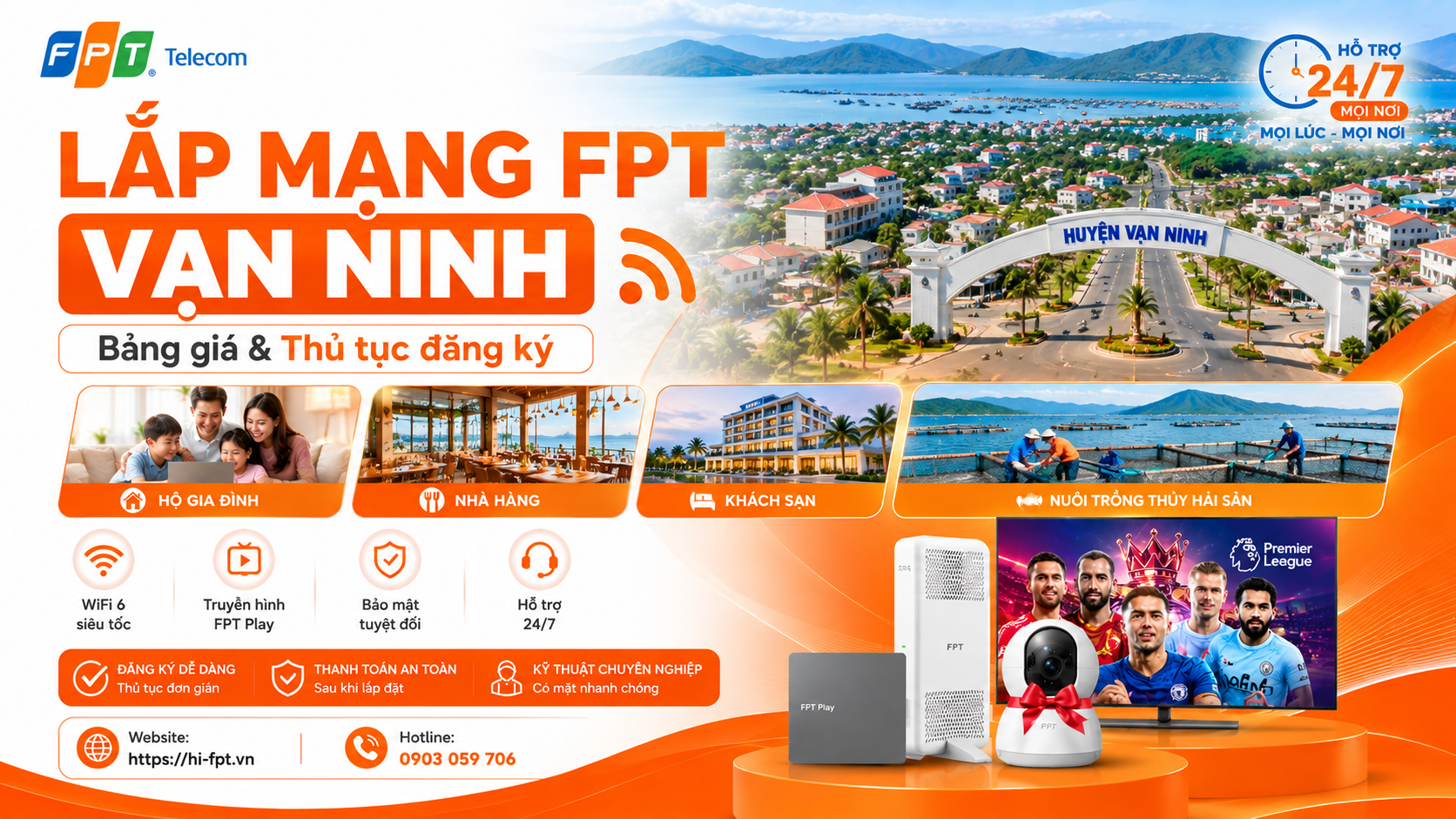 Lắp Mạng FPT Vạn Ninh 2026: Ưu Đãi WiFi 6 & Tặng Camera 8 Lắp mạng FPT Vạn Ninh